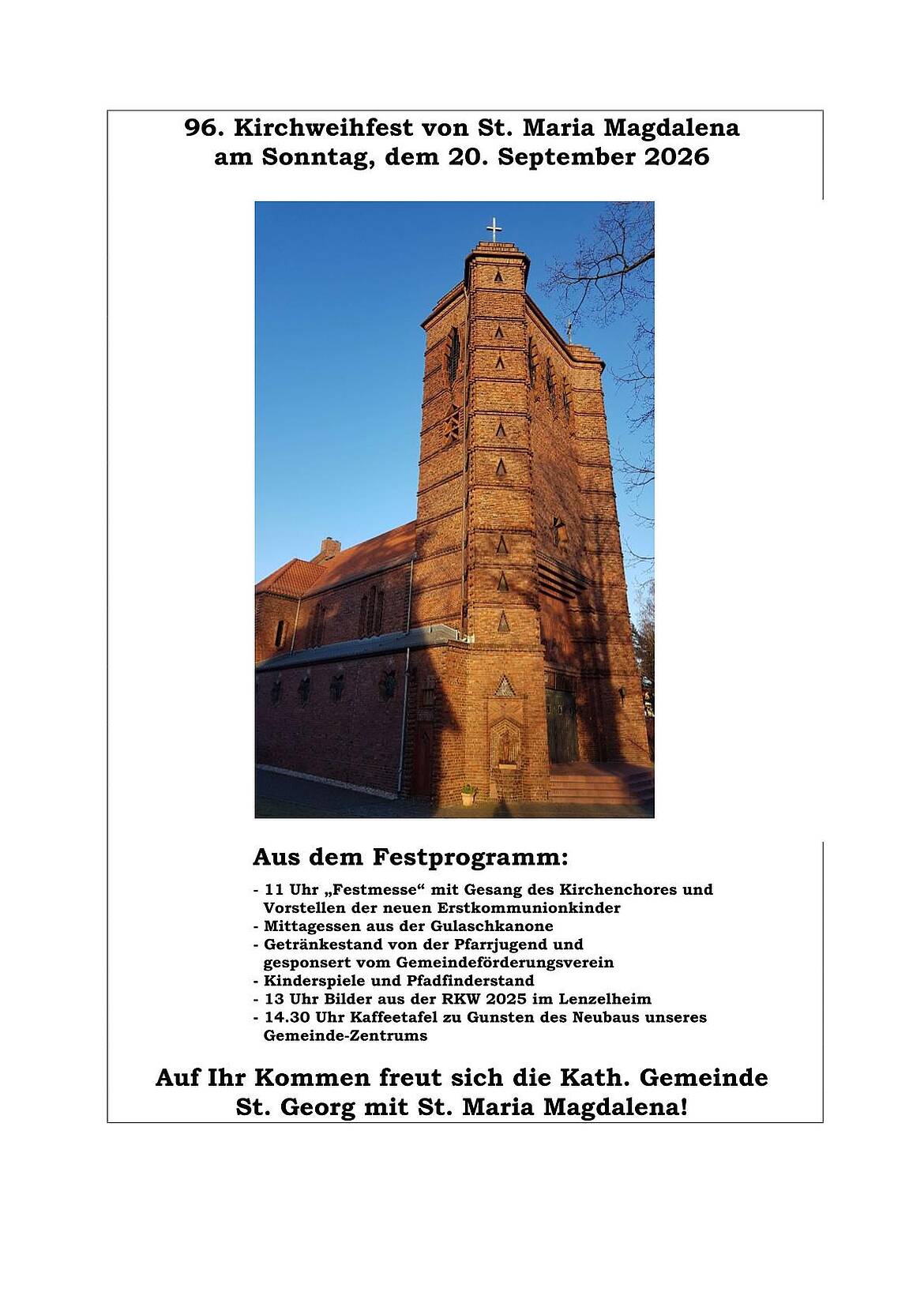 Plakat mit dem Programm zum 90. Kirchweihfest von Sankt Maria Magdalena