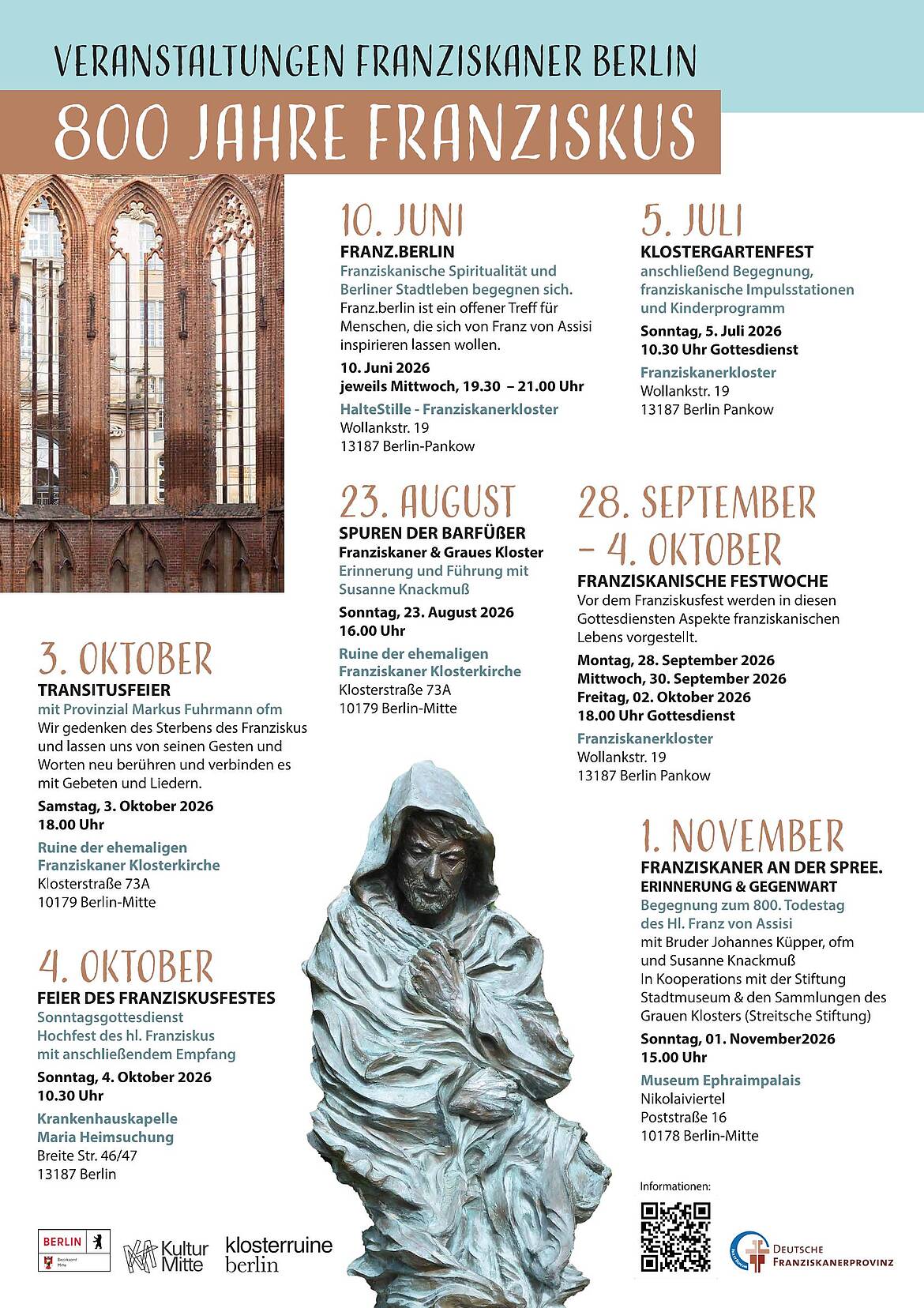 800 Jahre Franziskus - Plakat mit den Veranstaltungen der Franziskaner in Berlin 